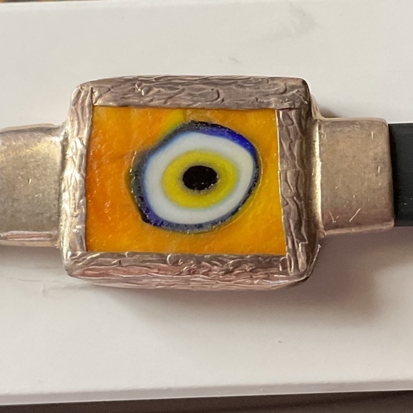 NWOT Sterling Silver Silikone Band Yellow Eval Eye Glass Unisex Bracelet - Picture 1 of 8